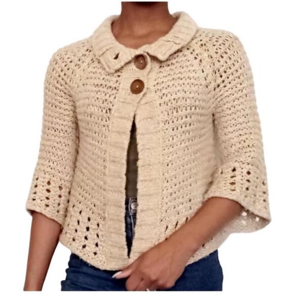 Free people chunky knit bell sleeve crochet wool cropped sweater size XS - Picture 1 of 11
